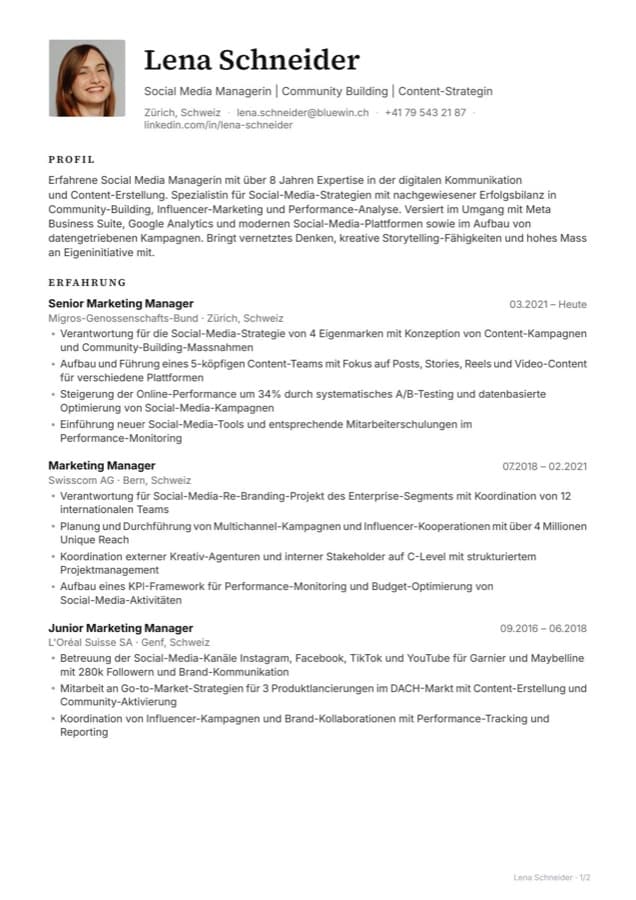 Lebenslauf-Layout Swiss Executive