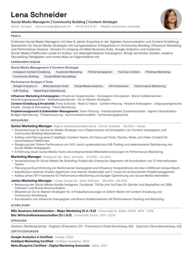 Lebenslauf-Layout Kompetenzprofil