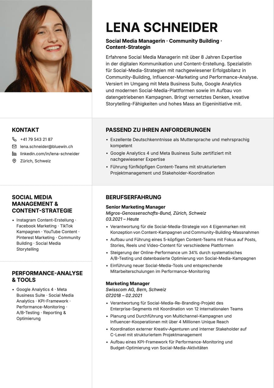 Lebenslauf von Lena Schneider, heruntergeladen aus Heyapply