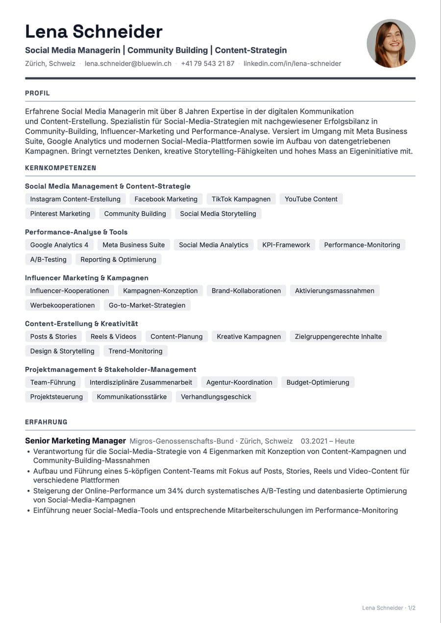 Lebenslauf von Lena Schneider, heruntergeladen aus Heyapply