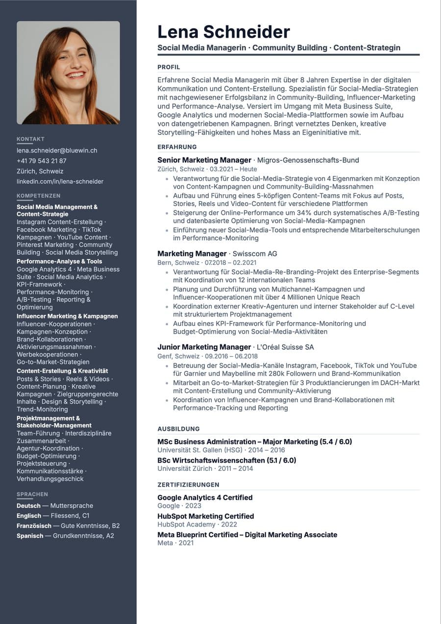 Lebenslauf von Lena Schneider, heruntergeladen aus Heyapply