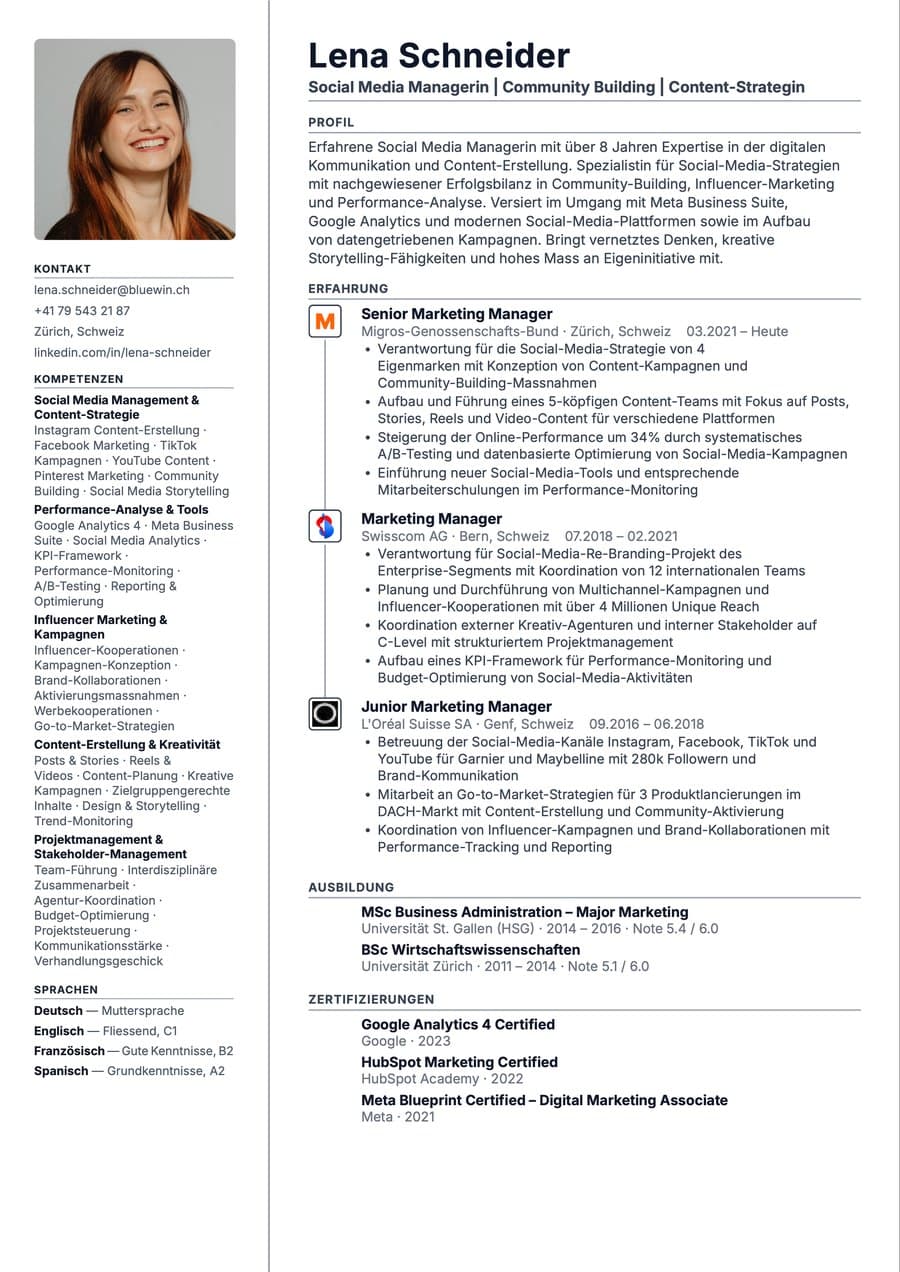 Lebenslauf von Lena Schneider, heruntergeladen aus Heyapply