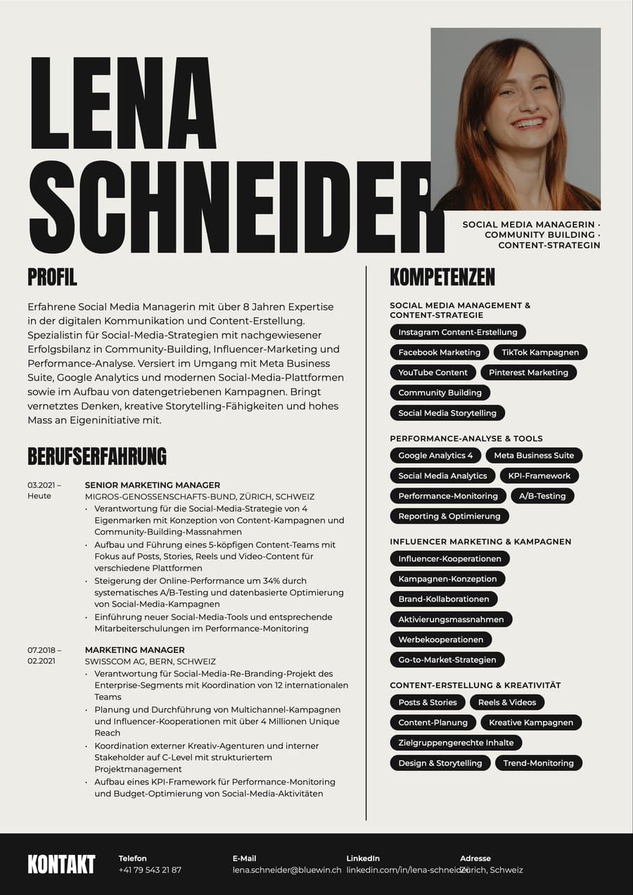 Lebenslauf von Lena Schneider, heruntergeladen aus Heyapply