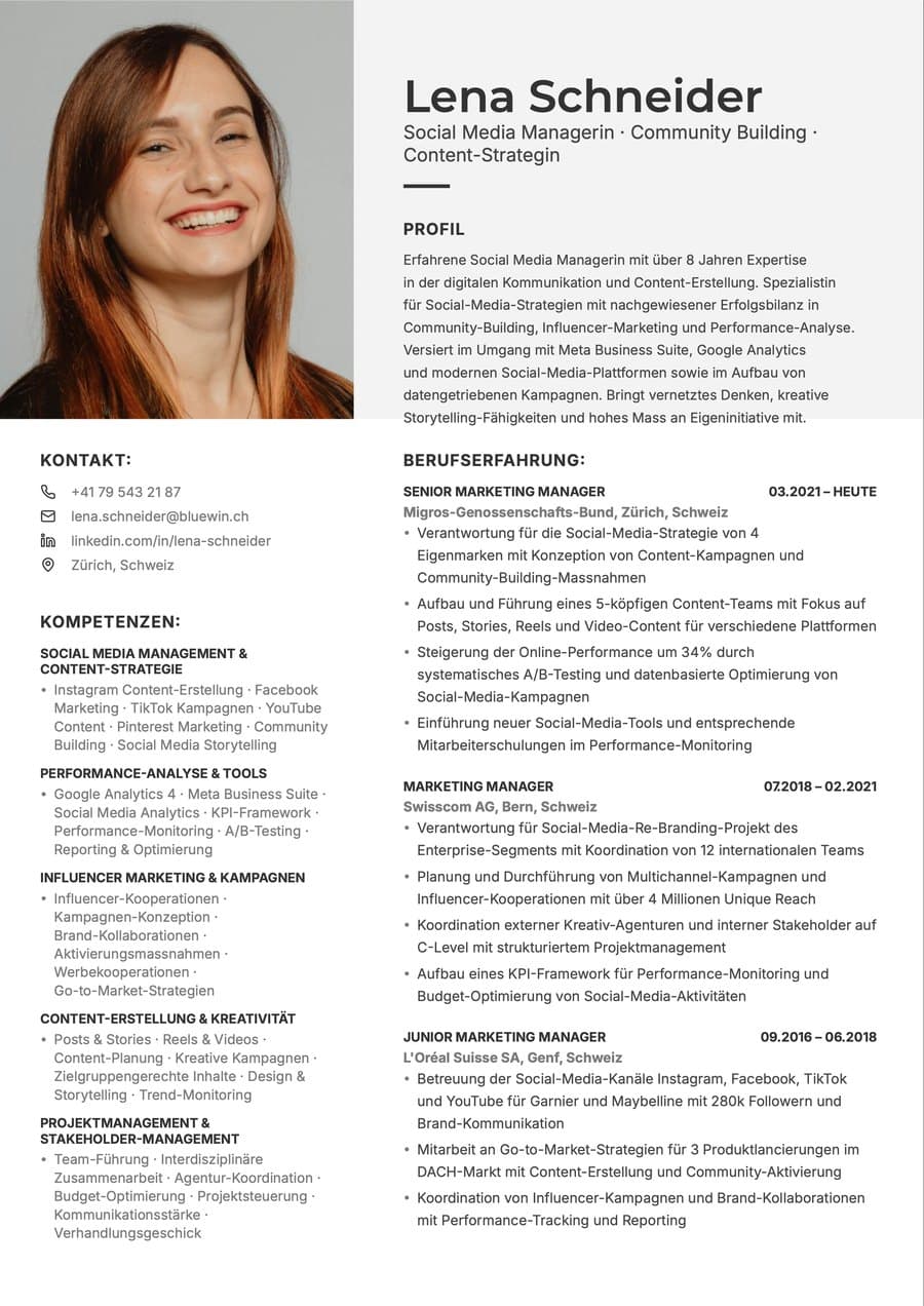 Lebenslauf von Lena Schneider, heruntergeladen aus Heyapply