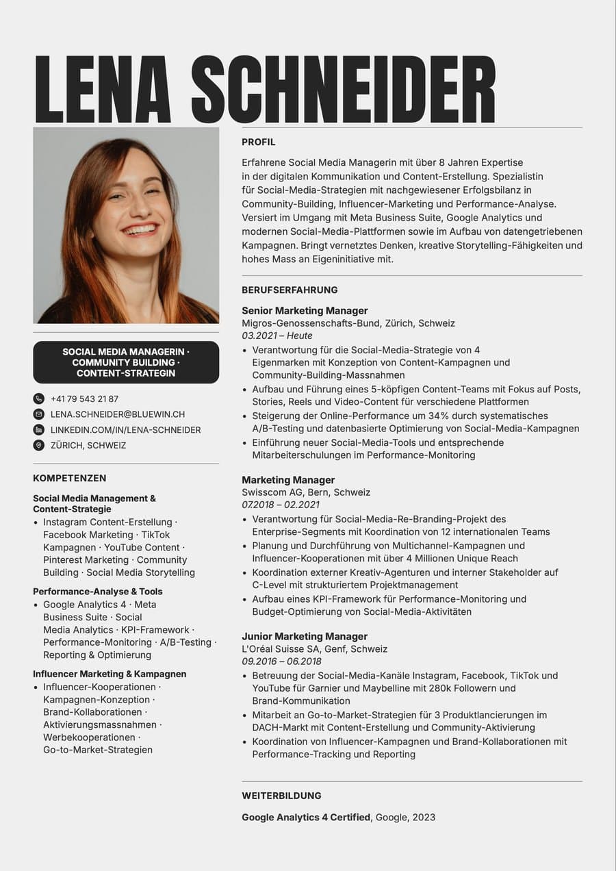 Lebenslauf von Lena Schneider, heruntergeladen aus Heyapply