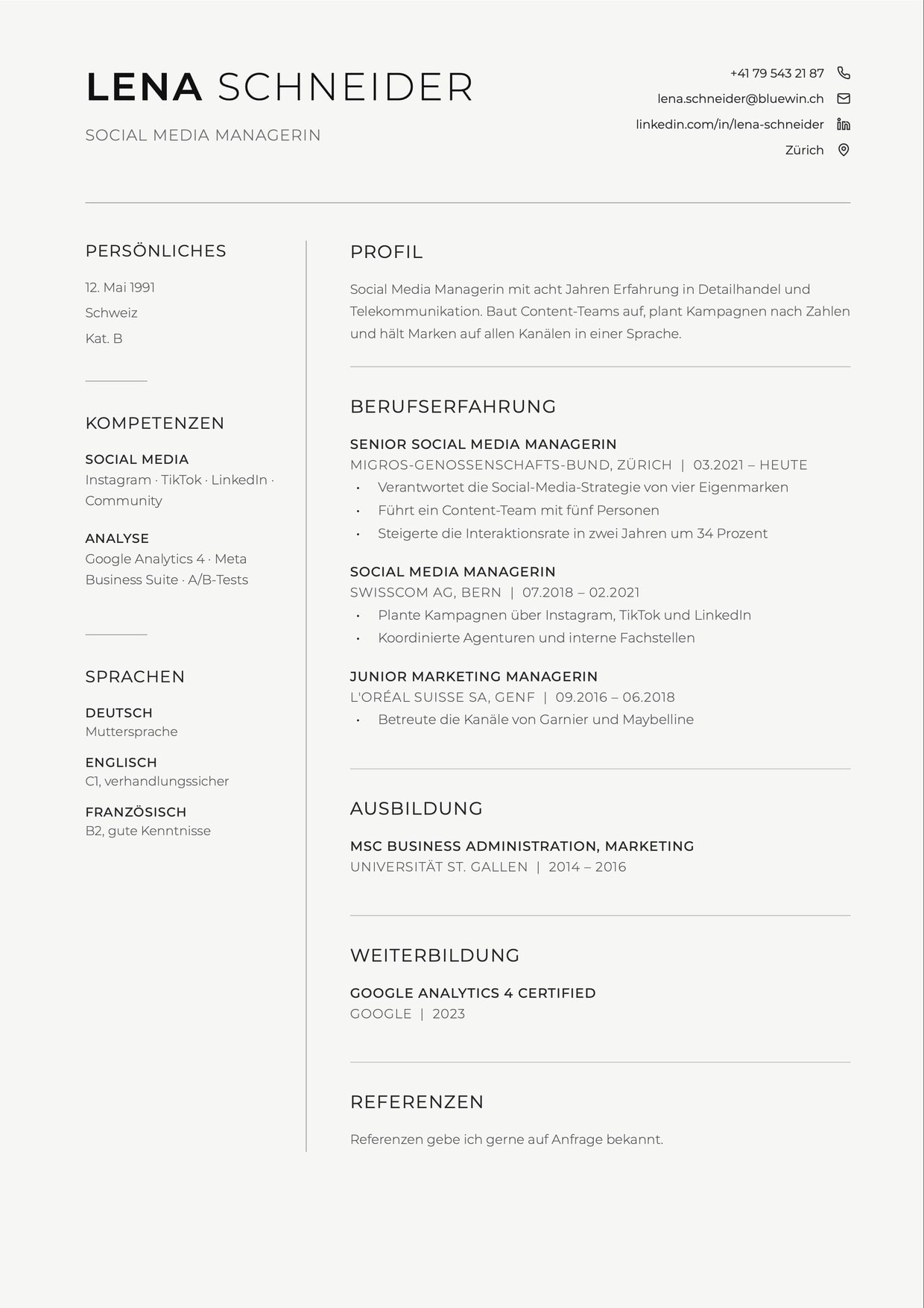 Lebenslauf-Layout Minimal