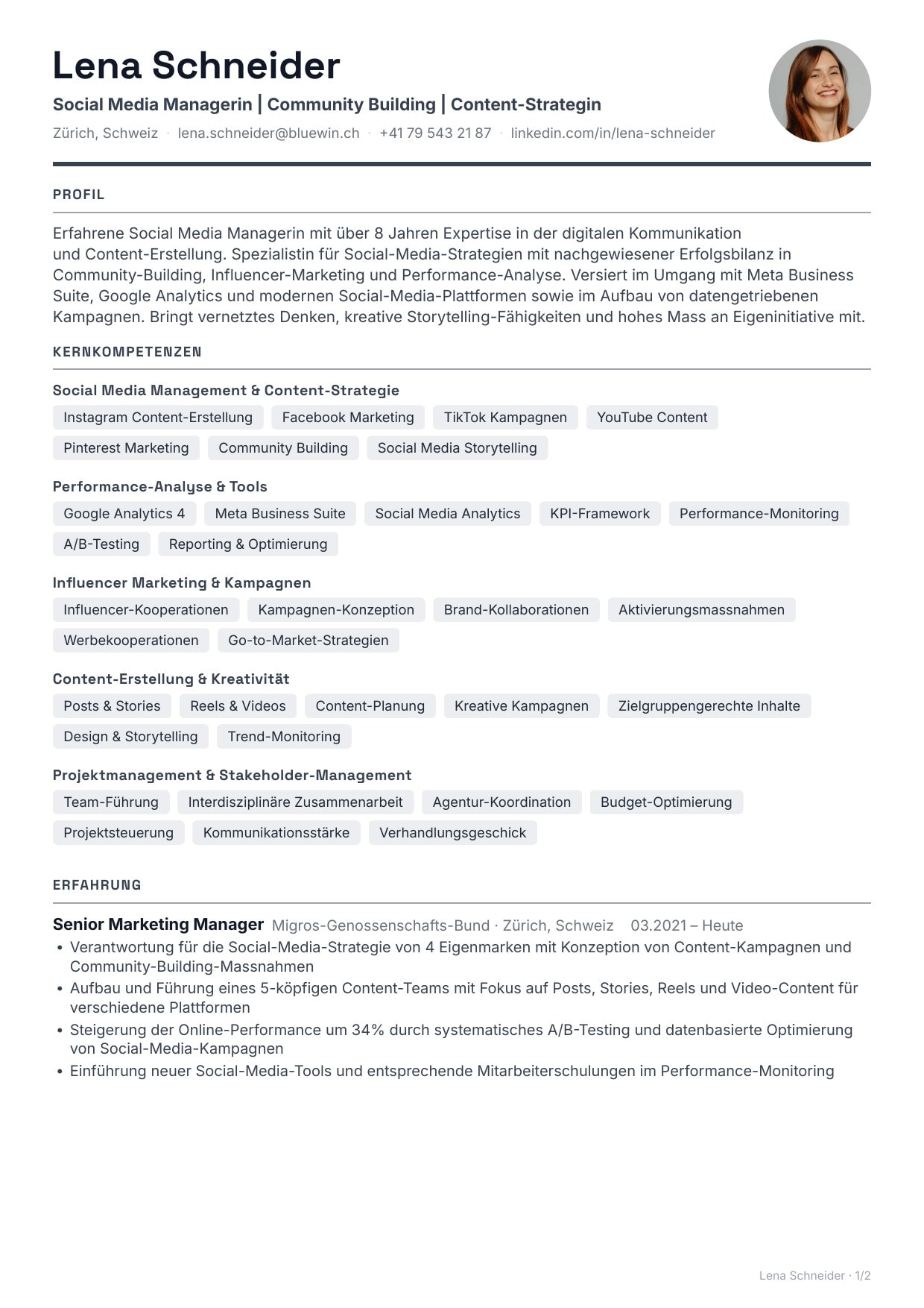Lebenslauf-Layout Kompetenzprofil