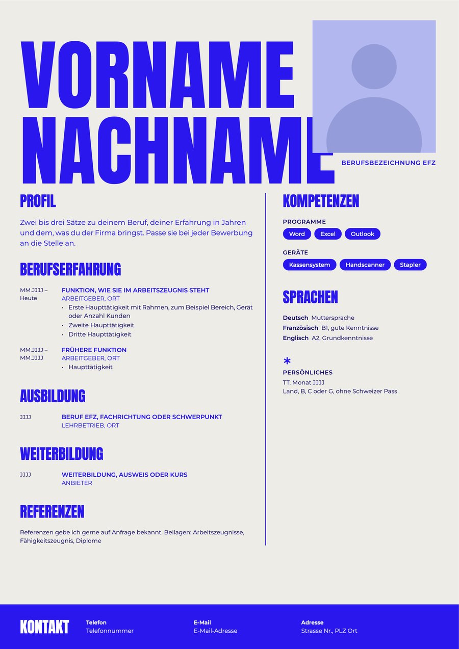 Vorschau der Vorlage Lebenslauf Schweiz im Layout Plakat