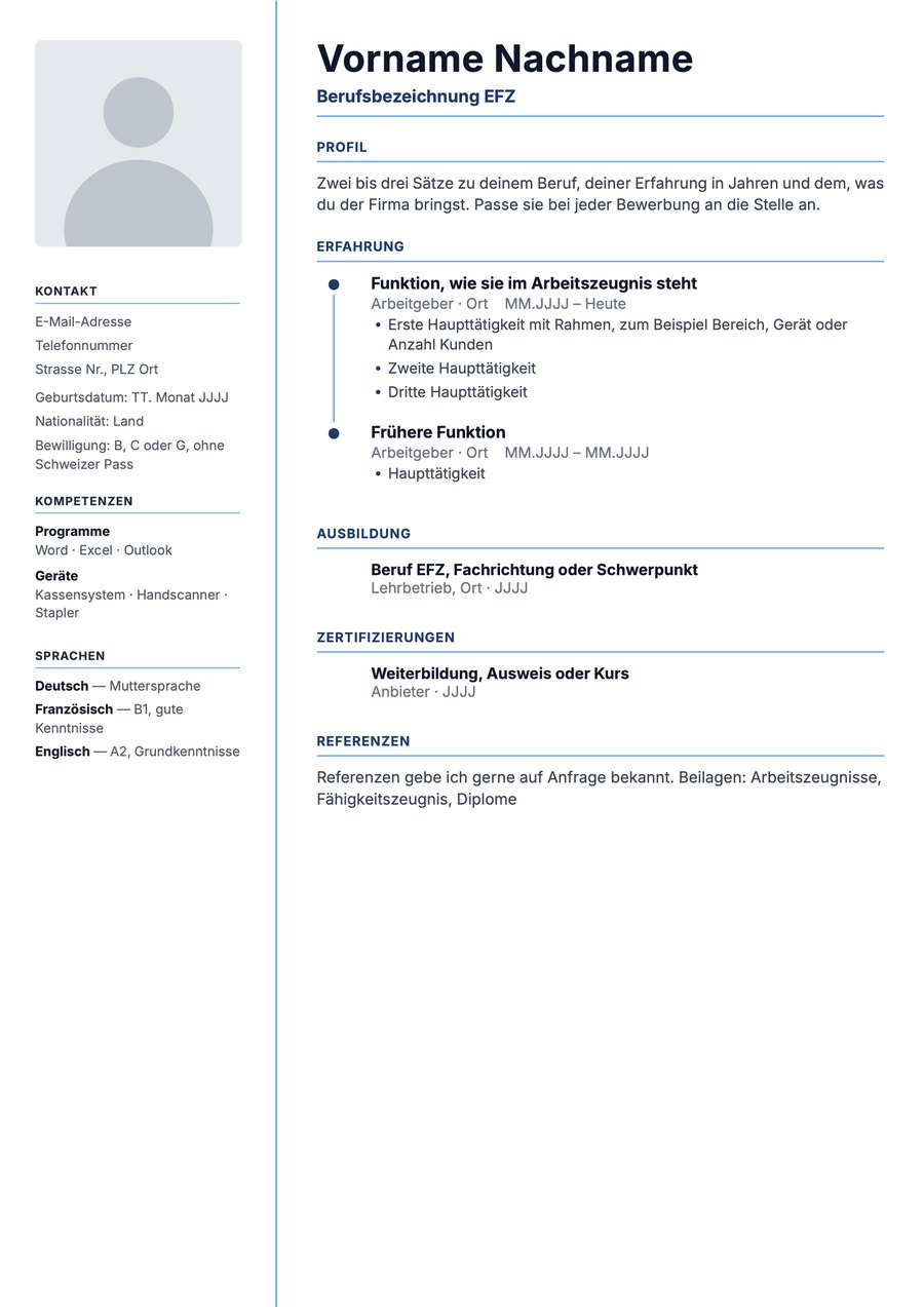 Vorschau der Vorlage Lebenslauf Schweiz im Layout Zeitachse